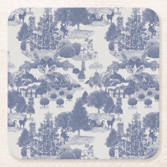 Blue Christmas Winter Wonderland Square Paper Coaster (Front)