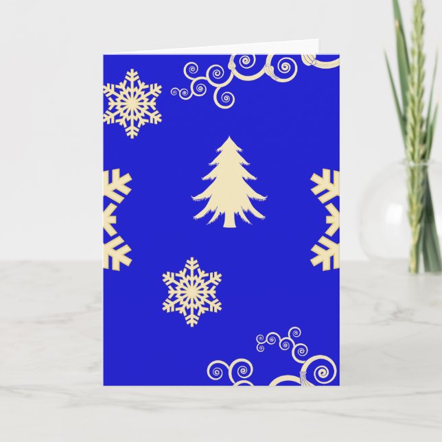 Blue Christmas with Cream Snowflakes Holiday Card (Front)