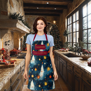 Blue Christmas with White Trees and Ornaments Apron