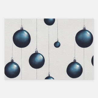 Blue Christmas Wrapping  Paper Flat Sheet of 3