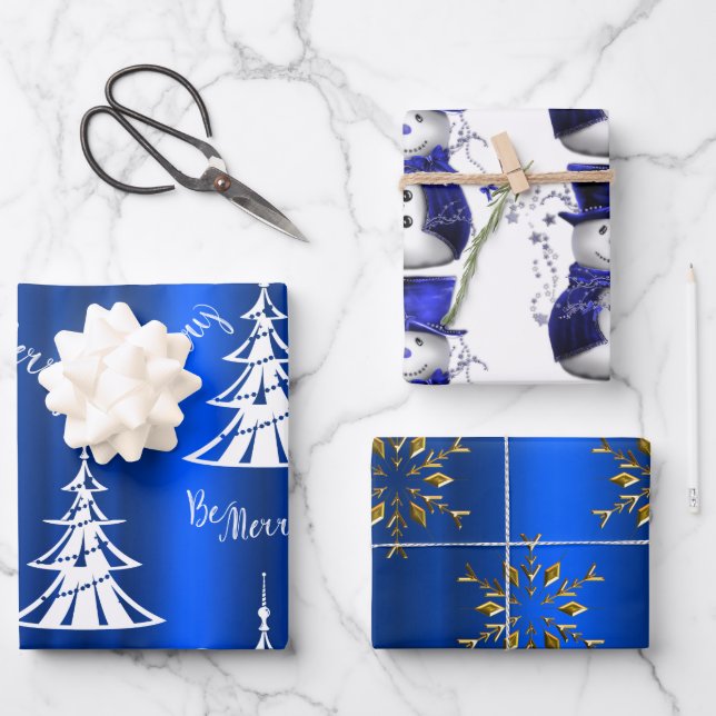 Blue Christmas Wrapping Paper Sheets (Front)