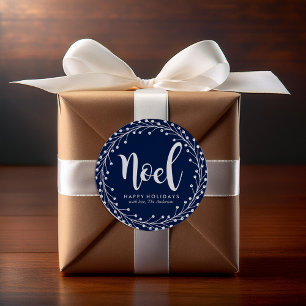 Blue Christmas Wreath Classic Round Sticker