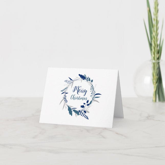 Blue Christmas Wreath, Seasonal Employee Thank You Card (Front)