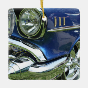 Blue Chrome Classic Vintage Car & Engine Ceramic Ornament