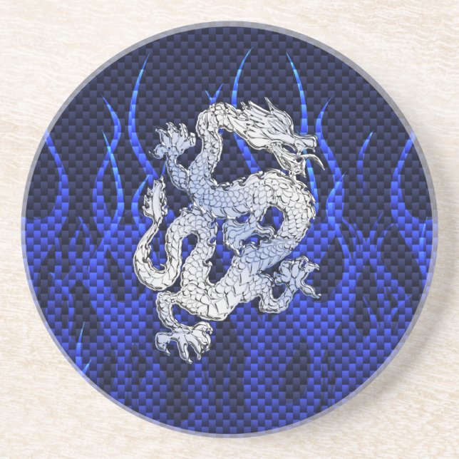 Blue Chrome like Dragon Carbon Fibre Style Coaster (Front)