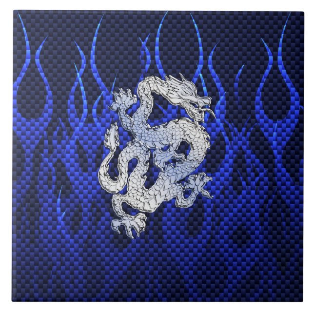 Blue Chrome like Dragon Carbon Fibre Style Tile (Front)