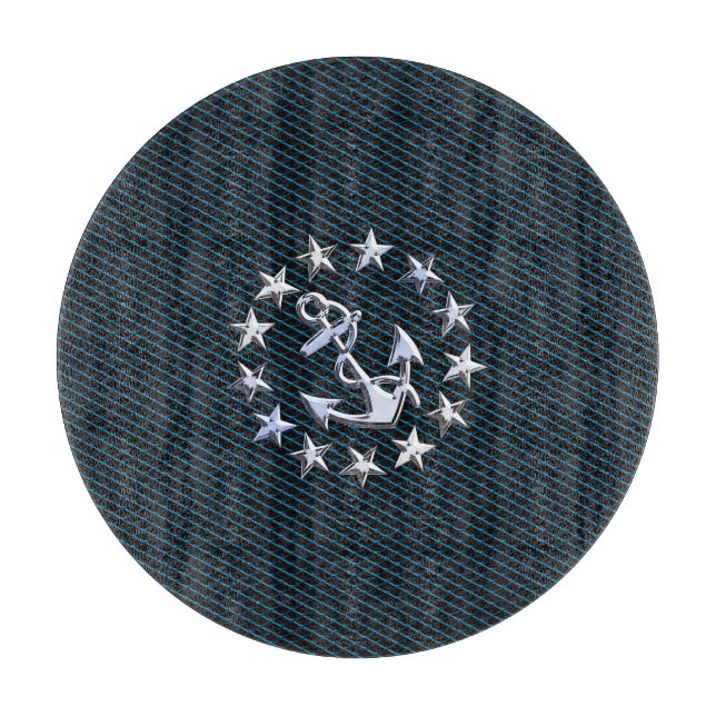 Blue Chrome Like Yacht Flag Automotive Grille Cutting Board (Front)