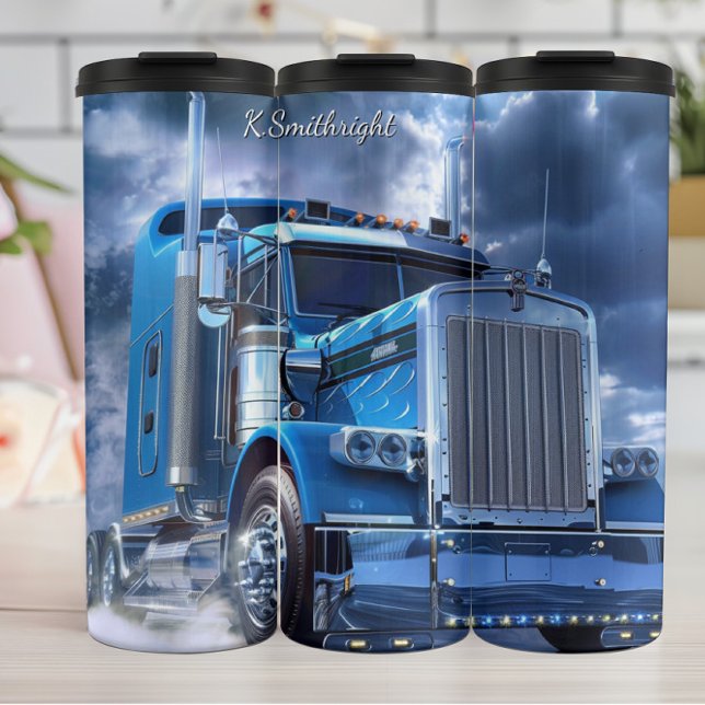 Blue Chrome Semi Truck Stormy Sky Thermal Tumbler (Creator Uploaded)
