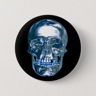 Blue Chrome Skull Button