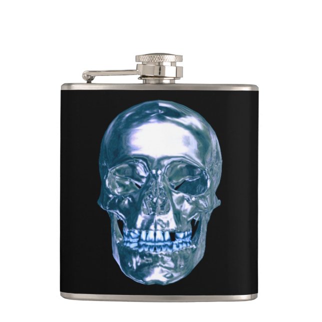 Blue Chrome Skull Flask (Front)