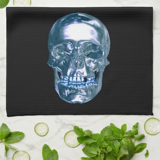 Blue Chrome Skull Kitchen Towel (Folded)