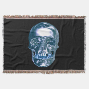 Blue Chrome Skull Throw Blanket