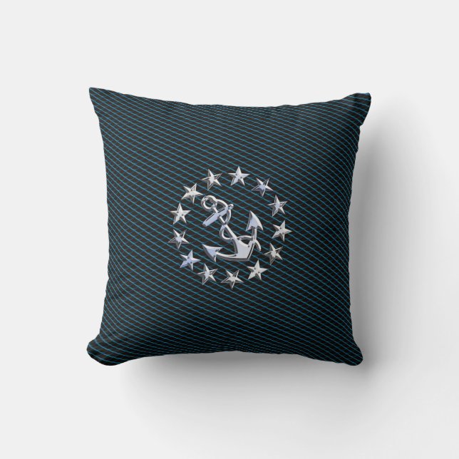 Blue Chrome Style Yacht Flag on Grille Print Cushion (Front)