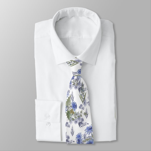 Blue chrysanthemums , watercolor tie (Tied)