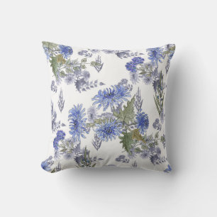 Blue chrysanthemums , watercolor , watercolor flow cushion