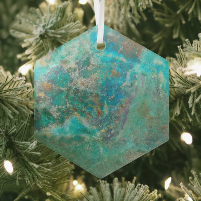 Blue Chrysocolla Mineral Stone Glass Tree Decoration (Insitu)