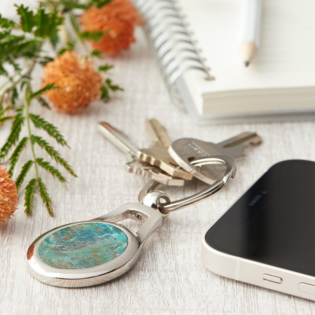 Blue Chrysocolla Mineral Stone Key Ring (Side)