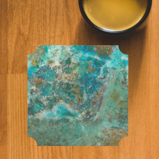 Blue Chrysocolla Mineral Stone Paper Coaster (In Situ Mug)