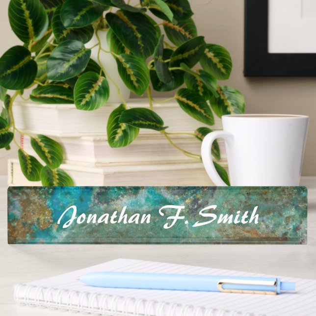 Blue Chrysocolla Stone Image Personalised Nameplate