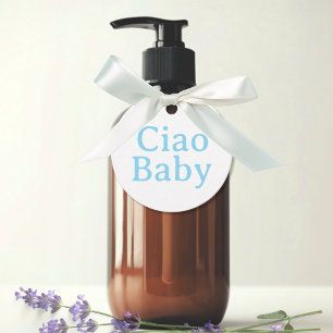 Blue "Ciao Baby" on White Favour Tags