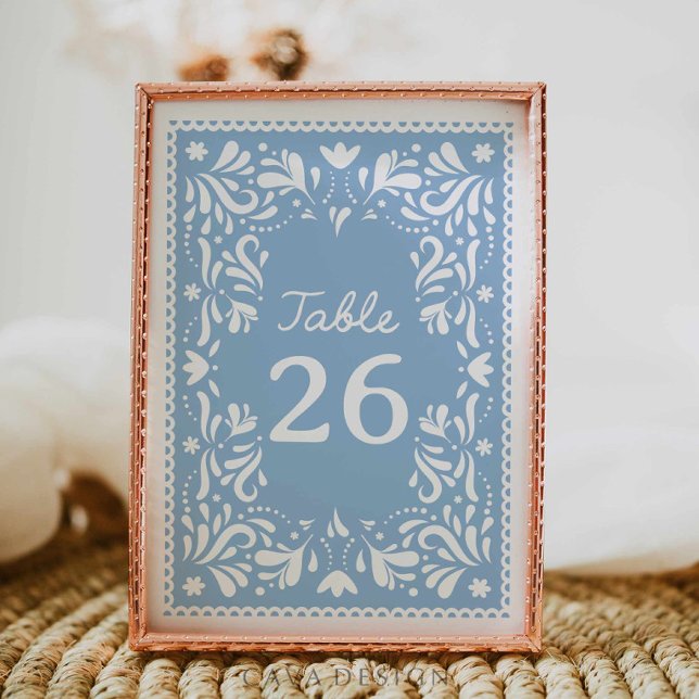 Blue Cielito Lindo Papel Picado Baby Shower  Table Number (Blue Papel Picado Cielito Lindo Baby Shower Table Number)