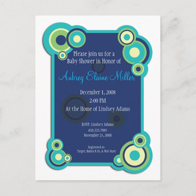 Blue Circle Baby Shower Invitation Postcard (Front)