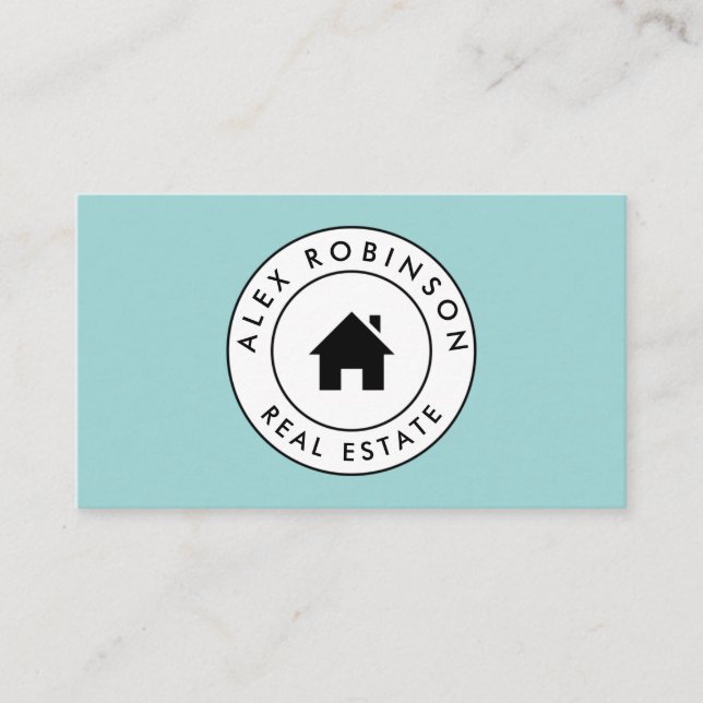Blue circle house logo real estate business card (Front)