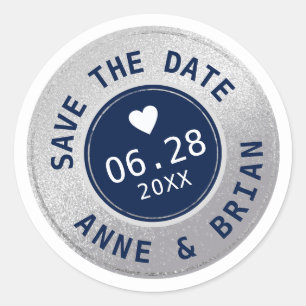 blue circle wedding small SAVE THE DATE  Classic Round Sticker
