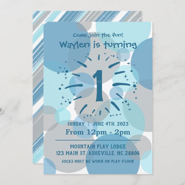 Blue Circles Birthday Boy Invitation (Front/Back)
