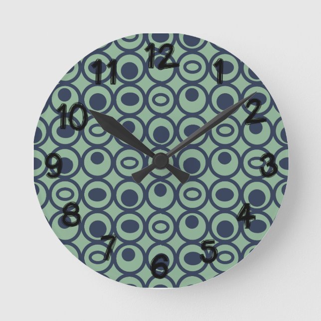 Blue Circles in Circles Round Clock (Front)