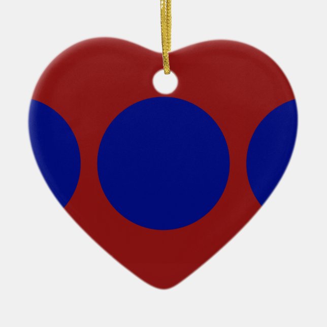 Blue Circles on Red Ceramic Tree Decoration (Front)