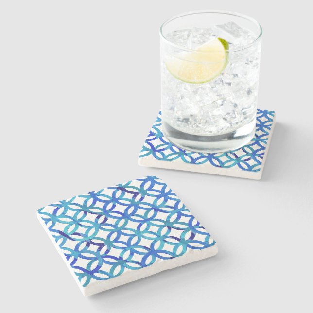 Blue Circles Pattern Stone Coaster (Side)
