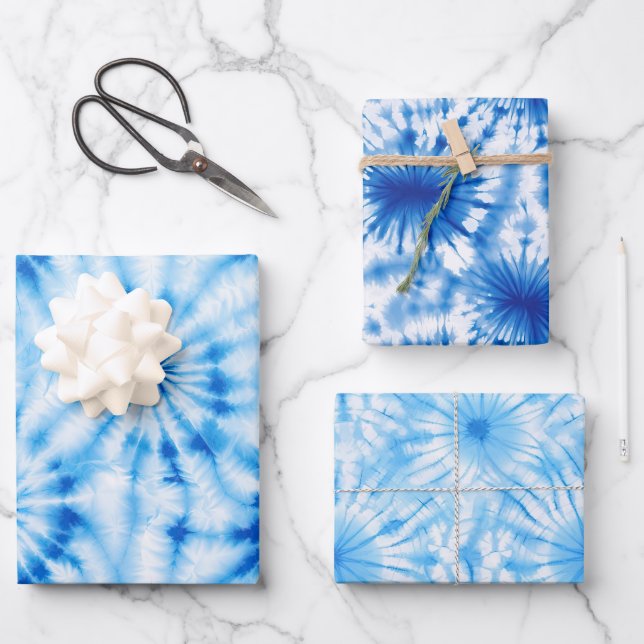 Blue Circles Tie Dye Wrapping Paper Sheet (Front)