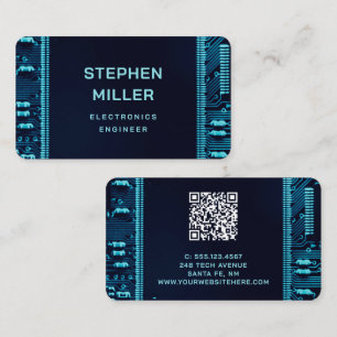 Blue Circuit Board QR Code Electronics Engineer Business Card