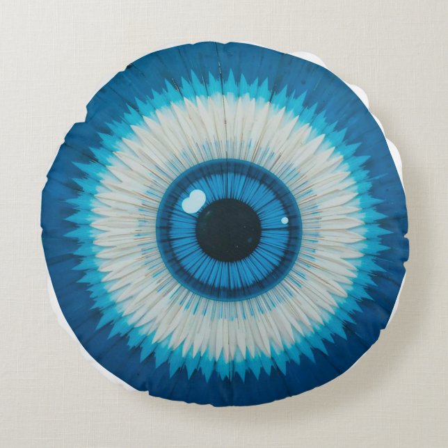 Blue Circular Eye Symbol Abstract Artistic Style  Round Cushion (Front)