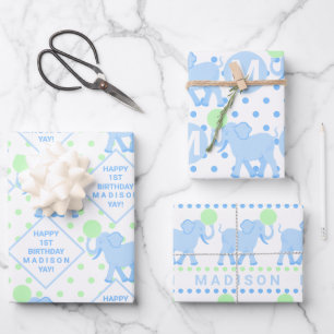 Blue Circus Cute Elephant Baby Shower Or Birthday Wrapping Paper Sheet