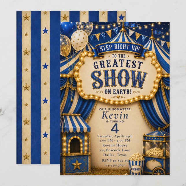 Blue Circus Party Invitation (Front/Back)