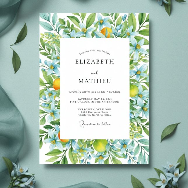 Blue Citrus Floral Whimsy Wedding Invitation (Creator Uploaded)