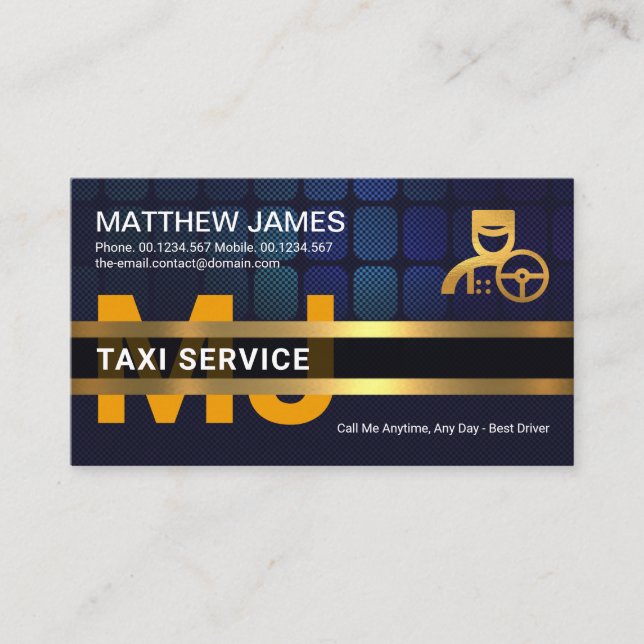 Blue City Block Gold Chauffeur Placard Monogram Business Card (Front)