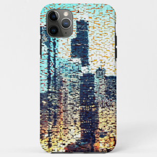 Blue city buildings in mosaic style with relief Case-Mate iPhone case