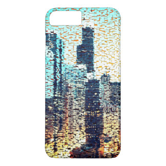 Blue city buildings in mosaic style with relief    Case-Mate iPhone case