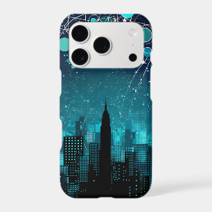Blue City Skyline iPhone Case Y2K Digital Grunge