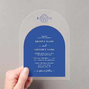 Blue Clam Seashells Coastal Seaside Beach Wedding Acrylic Invitations
