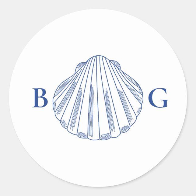 Blue Clam Seashells Coastal Seaside Beach Wedding Classic Round Sticker (Front)