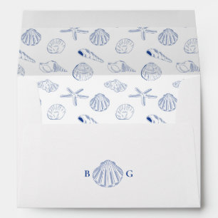 Blue Clam Seashells Coastal Seaside Beach Wedding Envelope