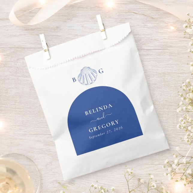 Blue Clam Seashells Coastal Seaside Beach Wedding Favour Bags (Clipped)