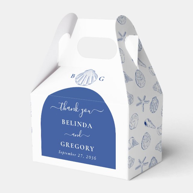 Blue Clam Seashells Coastal Seaside Beach Wedding Favour Box (Front Side)