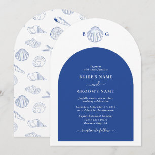 Blue Clam Seashells Coastal Seaside Beach Wedding Invitation