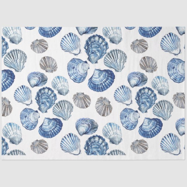 Blue Clam Shells Pattern Tissue Paper (Front)