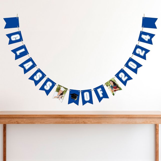 Blue Class of 2024 Graduate Photo Graduation Party Bunting (Creator Uploaded)